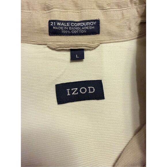 IZOD 21 Whale Corduroy Men’s Button Down Shirt Large Tan Weekend - Picture 8 of 9